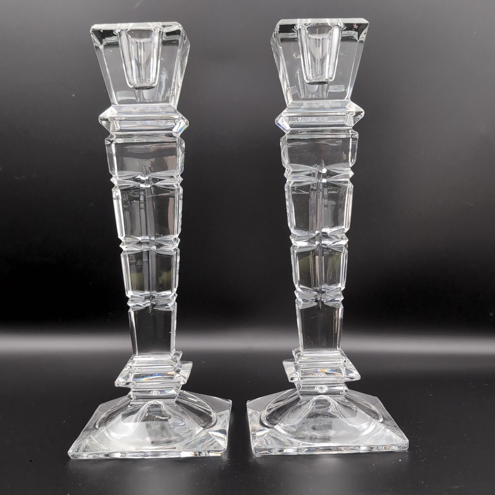 2 VIntage Shannon Lead Crystal‎ Glass Candlestick Pair Set Geometric Art Deco